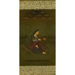 Indian School - Pair of gouache - Woman seated on a terrace and man on camel back, each within a