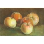 20th Century School - Pastel - Still life of five apples, 7.5ins x 11.5ins, in wide oak frame,