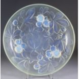 A 20th Century Frosted and Pale Blue Opalescent Moulded Glass Circular Shallow Bowl in the Lalique