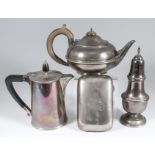 A George V Batchelor's Plain Silver Tea Pot, and mixed silverware, the teapot with squat circular