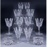 A Set of Eight Waterford "Lismore" Pattern White Wine Glasses, six matching red wine glasses, and