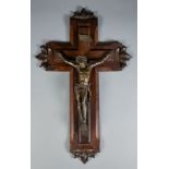 A Good 19th Century French Rosewood and Bronze Crucifix Finely Cast Figure of The Dying Christ,