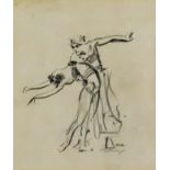Troy Kinney (1871-1938) - Charcoal drawing on beige paper - Two dancers, signed, 8ins x 7ins, in oak