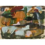 After Ivon Hitchens (1893-1979) - Oil on paper - Abstract in browns and greens, 11.25ins x 15.