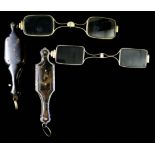 A Silver, Blue Enamel and Tortoise Shell Spring Loaded Lorgnette, 73mm x 19mm, and one other