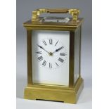 A Late 19th/Early 20th Century French Carriage Clock, the white enamelled dial with Roman