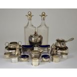 A Pair of George V Silver Mounted Cut Glass Spirit Decanters, and mixed silverware, the decanters by