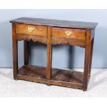 A Small Oak Side Table of "17th Century" Design, fitted two frieze drawers, on square legs with