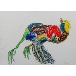 ***Bernard Stern (1920-2002) - Four coloured crayon drawings - Colourful exotic birds, three