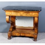 A 19th Century German Figured Walnut Console Table of "Biedermeier" Design, with black veined marble