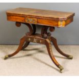 A George IV Mahogany and Gilt Brass Mounted Card Table, with cant front corners and plain baize