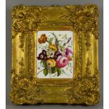 19th Century English School - Rectangular porcelain plaque enamelled in colours with a spray of