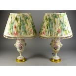 A Pair Of Porcelain Vase Pattern Electric Table Lamps, Early 20th Century, the bodies decorated in