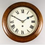 An Early 20th Century Oak Cased Dial Wall Clock, the 8ins white enamel dial with Roman numerals to