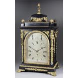 A Good Late Victorian Gilt Brass Mounted Ebonised Mantel Clock of 18th Century Design, the arched