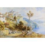 ***Andre Vasari (1873-1961) - Pair of watercolours - "Genzano Lake Nemi" - figures resting on a