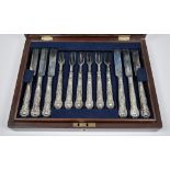 A Set of Twelve Late Victorian Silver Kings Pattern Fruit Knives and Forks, and Mixed Flatware,