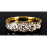 A Five Stone Diamond Ring, Modern, in 18ct yellow gold mount, set with brilliant cut white diamonds,
