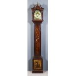 An Unusual Painted Oak Longcase Clock of Small Proportions, the 8ins arched brass dial signed "