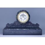 A Late 19th Century French Black Slate and Green Veined Marble Cased Mantel Clock, the 4.75ins