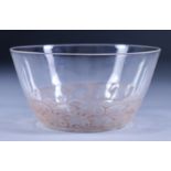 A Lalique Glass Finger Bowl, the lower part of the body with moulded and rose opalescence of "