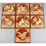 Seven Late 19th Century Minton Brown Printed Tiles, designed by John Moyr Smith (1839-1912) - all