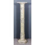 A Grey Veined Marble Pedestal, Late 19th Century, the square top with canted corners on a turned