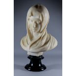 A 19th Century Italian Carved Alabaster Bust of the Virgin Mary, 16.5ins high, mounted on green