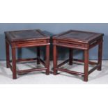 A Pair of Chinese Rosewood Square Lamp Tables, Early 20th Century, with fielded panelled tops, on