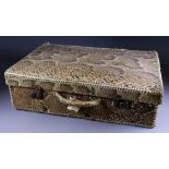 An Indian Python Skin Covered Rectangular Suitcase, with stitched edging, 21ins x 13ins x 6ins high