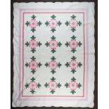 Two Durham Quilts, Late 19th/Early 20th Century, one with three rows, each of four pink and rose