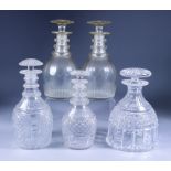 Nine Cut Glass Decanters, 19th Century, including - pair of slice cut with triple rings to necks,