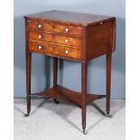 A George III Lady's Mahogany Worktable, with rear drop leaf, the top with narrow rosewood banding,