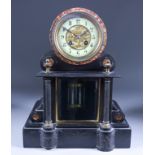 A Late 19th Century French Black Slate Gilt Metal Mounted Mantel Clock, No. 12560, the 3.75ins cream