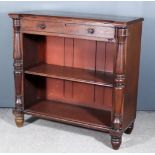 A George IV Mahogany Dwarf Open Front Bookcase, with recessed centre, fitted one frieze drawer and