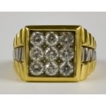 A Gentleman's Nine Stone Diamond Ring, Modern, in 18ct gold mount, set with brilliant white cut