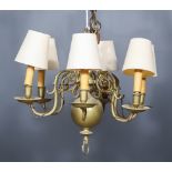 A Brass Six Light Chandelier of Dutch Design, 20ins diameter x 16.5ins high