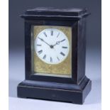 A Small 19th Century Ebonised Mantel Timepiece, the 2.625ins diameter white enamel dial with Roman