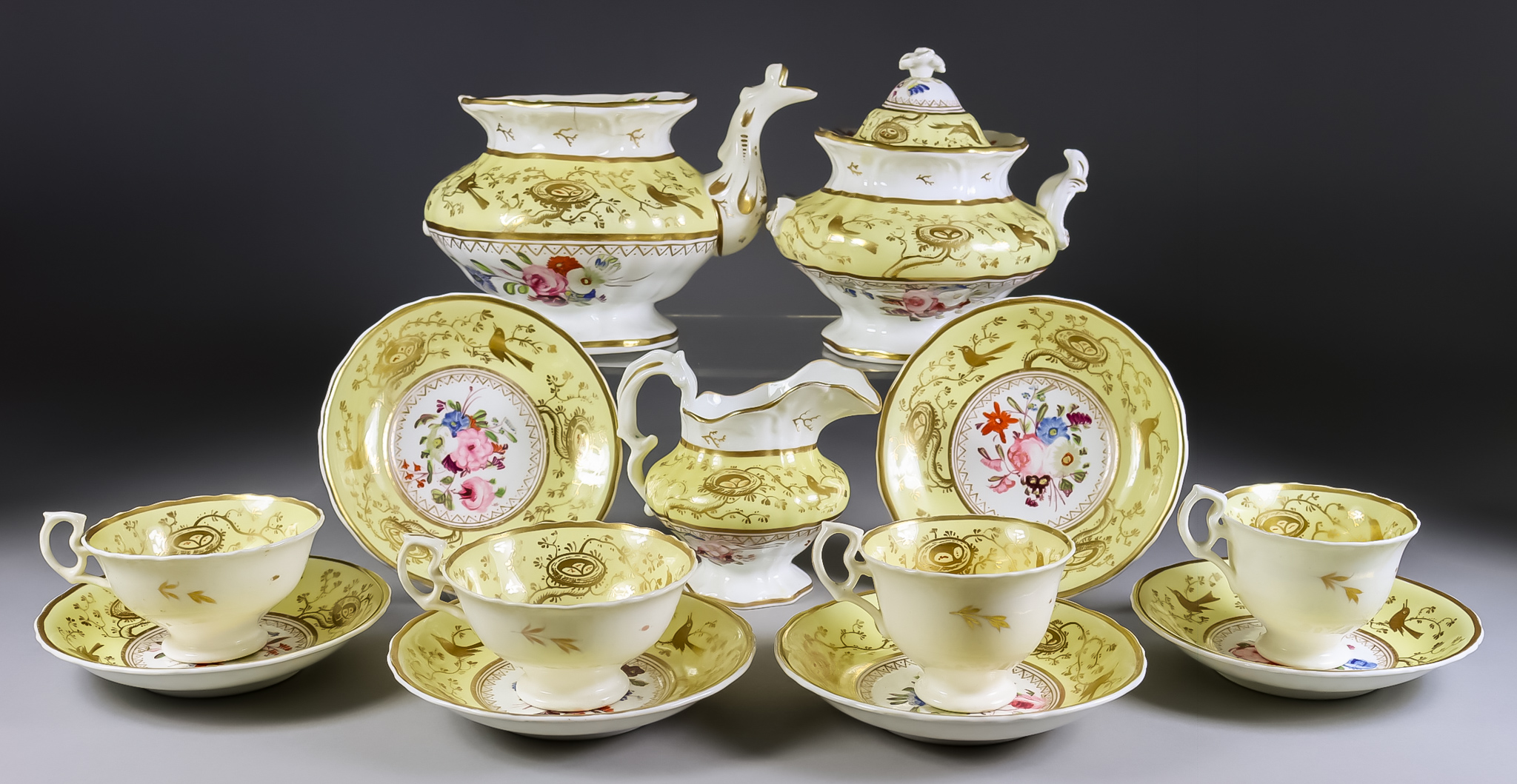 An English Bone China Part Tea Service, Pattern No. 1486, circa 1830, comprising - teapot, sugar