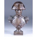 A Maton (19th Century) - Bronze bust of Napoleon Bonaparte, on turned socle with square base, signed