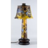 A Cameo Glass Overlay Electric Table Lamp and Shade, late 20th Century, in the manner of Galle,