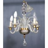 A Continental Moulded Glass Five Light Chandelier, 20th Century, 16ins diameter x 27ins high