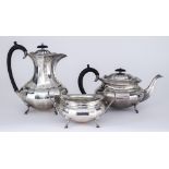 A George V Silver Oval Three-Piece Part Tea Service, by Viner's Ltd, Sheffield 1936/1937, the
