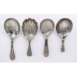A George III Silver Caddy Spoon and Three Other Silver Caddy Spoons, the George III spoon, by