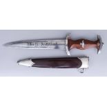 A German World War II NSKK Dagger, 8.5ins bright steel double edge blade engraved "ulles fur