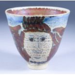 ***Eric James Mellon (1925-2014) - Elm ash glazed stoneware bowl painted with shoulder-length