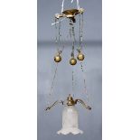 Two Late 19th/Early 20th Century Lacquered Brass Rise and Fall Ceiling Electric Light Fittings,