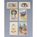 A Small Selection of 20th Century Postcards, including - three silk embroidered cards, approximately