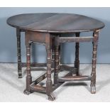 A Late 17th/Early 18th Century Oak Oval Gateleg Table of Small Proportions, on turned supports