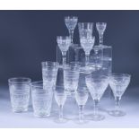 A Part Suite of Table Drinking Glasses with Slice Cut Bowls, 20th Century, comprising - six white